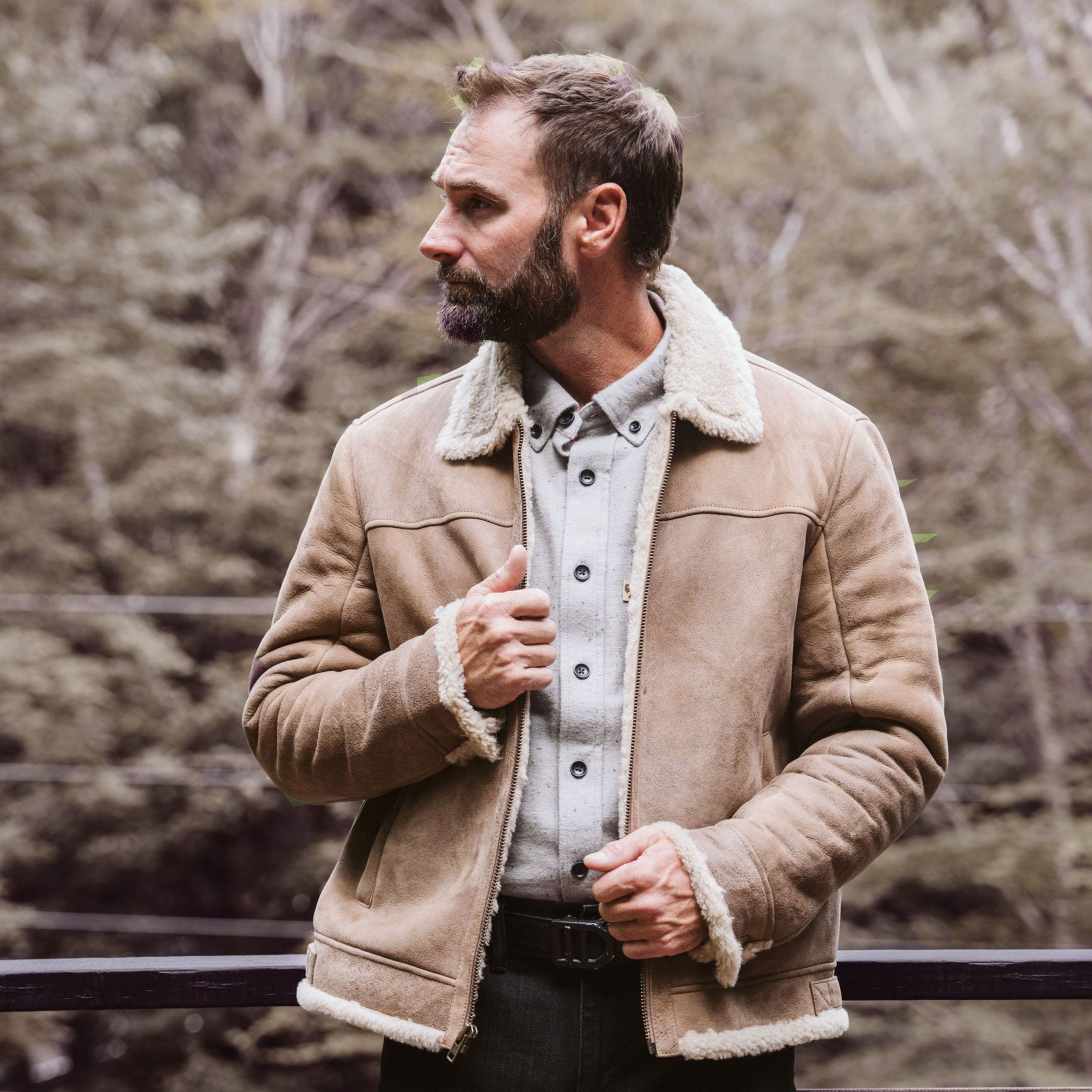 Tan Shearling Jacket – Sandstone Brown Bomber | Buffalo Jackson