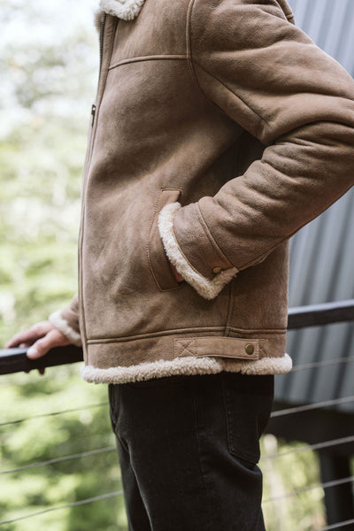 Shearling Leather Bomber Jacket | Sandstone Brown