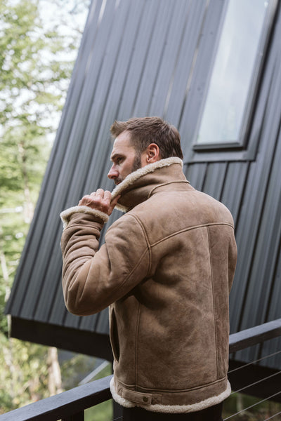 Shearling Leather Bomber Jacket | Sandstone Brown