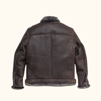 Leather Sheepskin Bomber Jacket - Brown