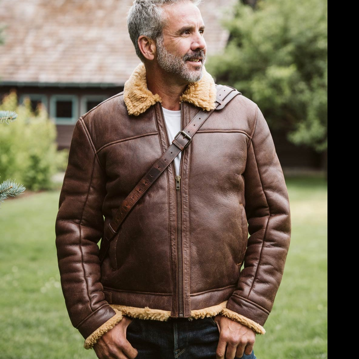 Brown Shearling Leather Bomber Jacket | Buffalo Jackson