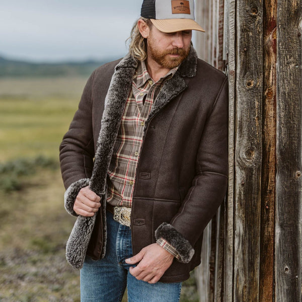 Big Sky shearling leather blazer in espresso brown