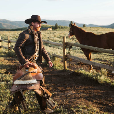 Saddling up Horse - Shearling Leather Mens Jacket