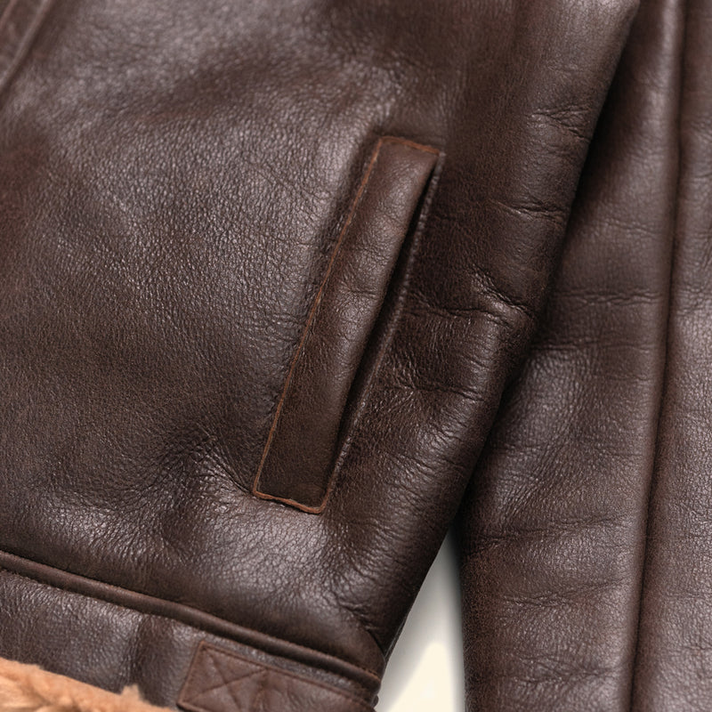 Brown Shearling Leather Bomber Jacket | Buffalo Jackson