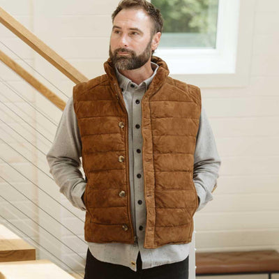 Jackson Suede Leather Down Vest | Carmel