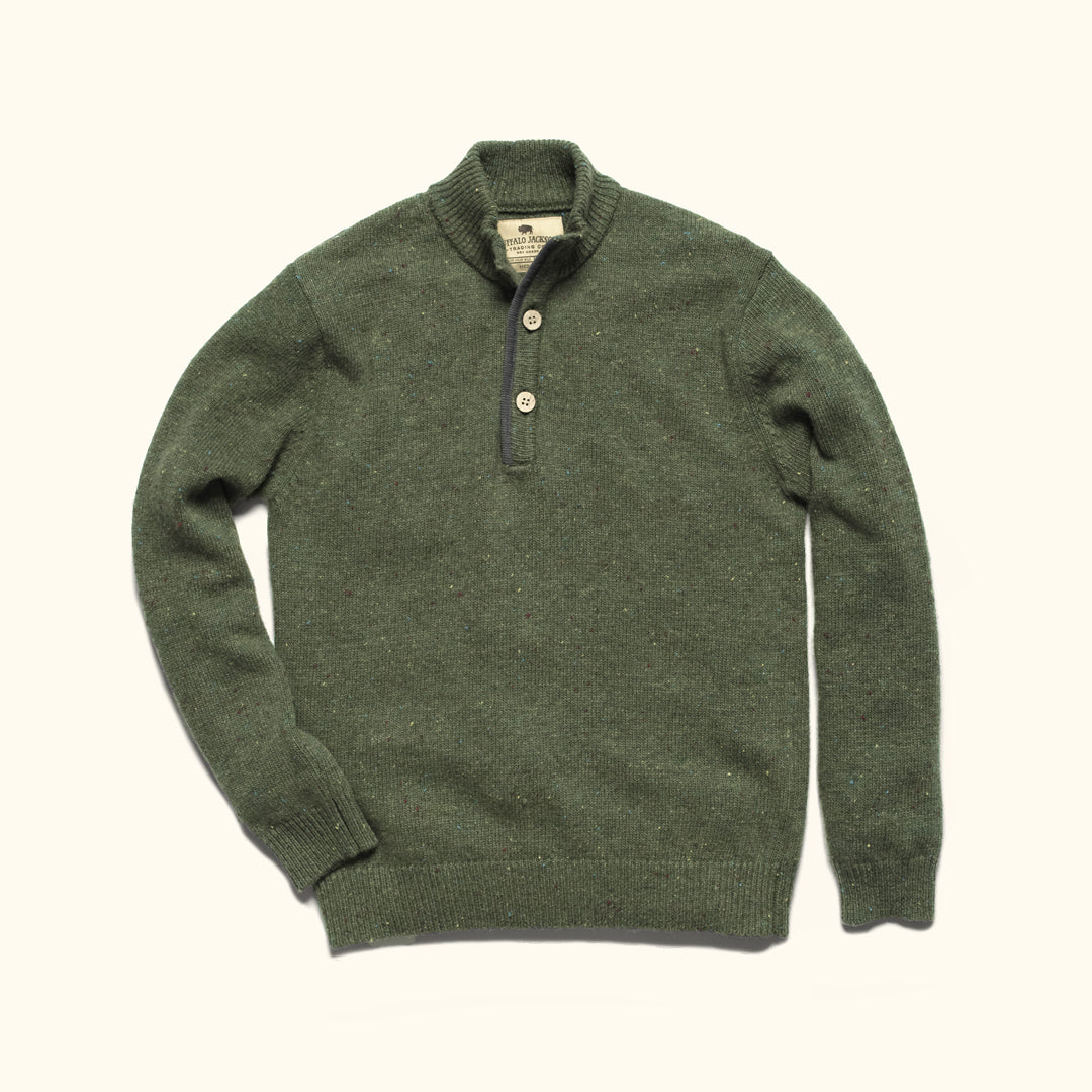 Quarter Button Wool Sweater | Pine Fleck - XXL