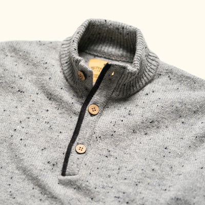 Men's Wool 1/4 Button Collar - Sweater in Gray Fleck