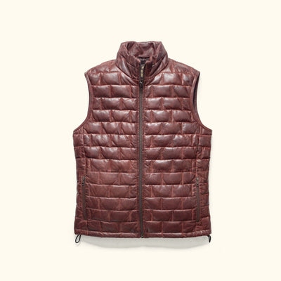 Teton Leather Light Down Vest | Mahogany Brown