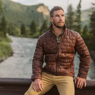 Teton Leather Light Down Jacket | Mahogany Brown