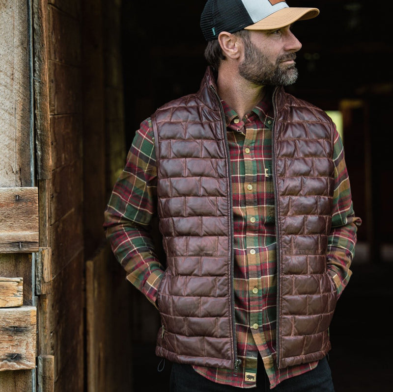 Teton Leather Light Down Vest | Mahogany Brown