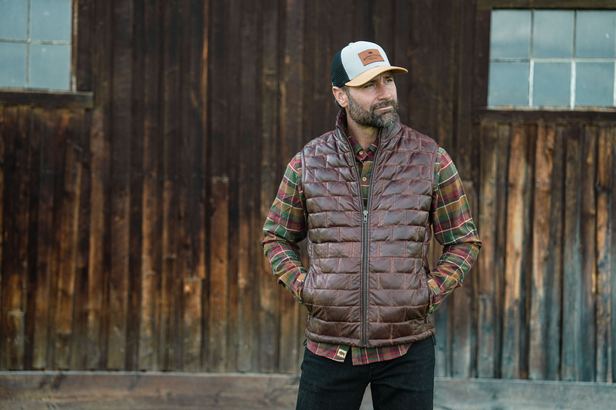 Teton Leather Light Down Vest in Mahogany Brown, view 9