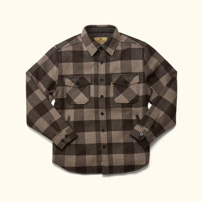 Yukon Wool Shirt Jac Buffalo Check front view – heavy wool-blend shirt jacket with bold buffalo check pattern in rich tones