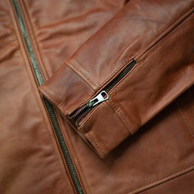 Zippered Cuff Sleeve - Leather Jacket