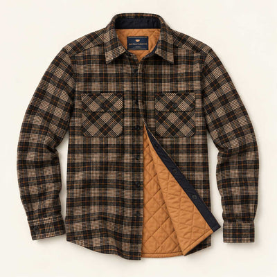 Wool Brown Plaid Quilted Lining - Shirt Jacket
