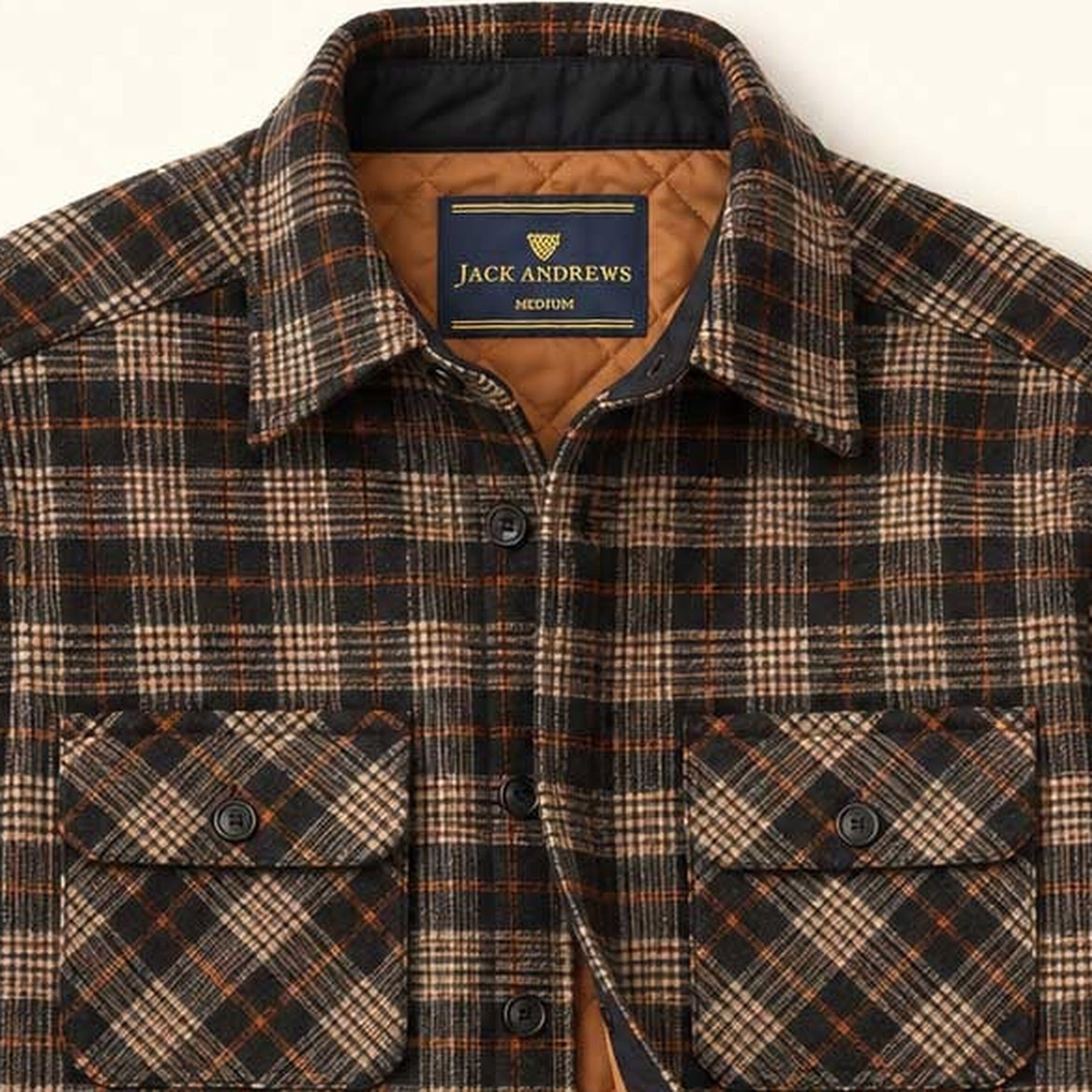 Aberdeen Wool Twill Shirt Jac in Brown Briar: collar and bias-cut chest pocket detail