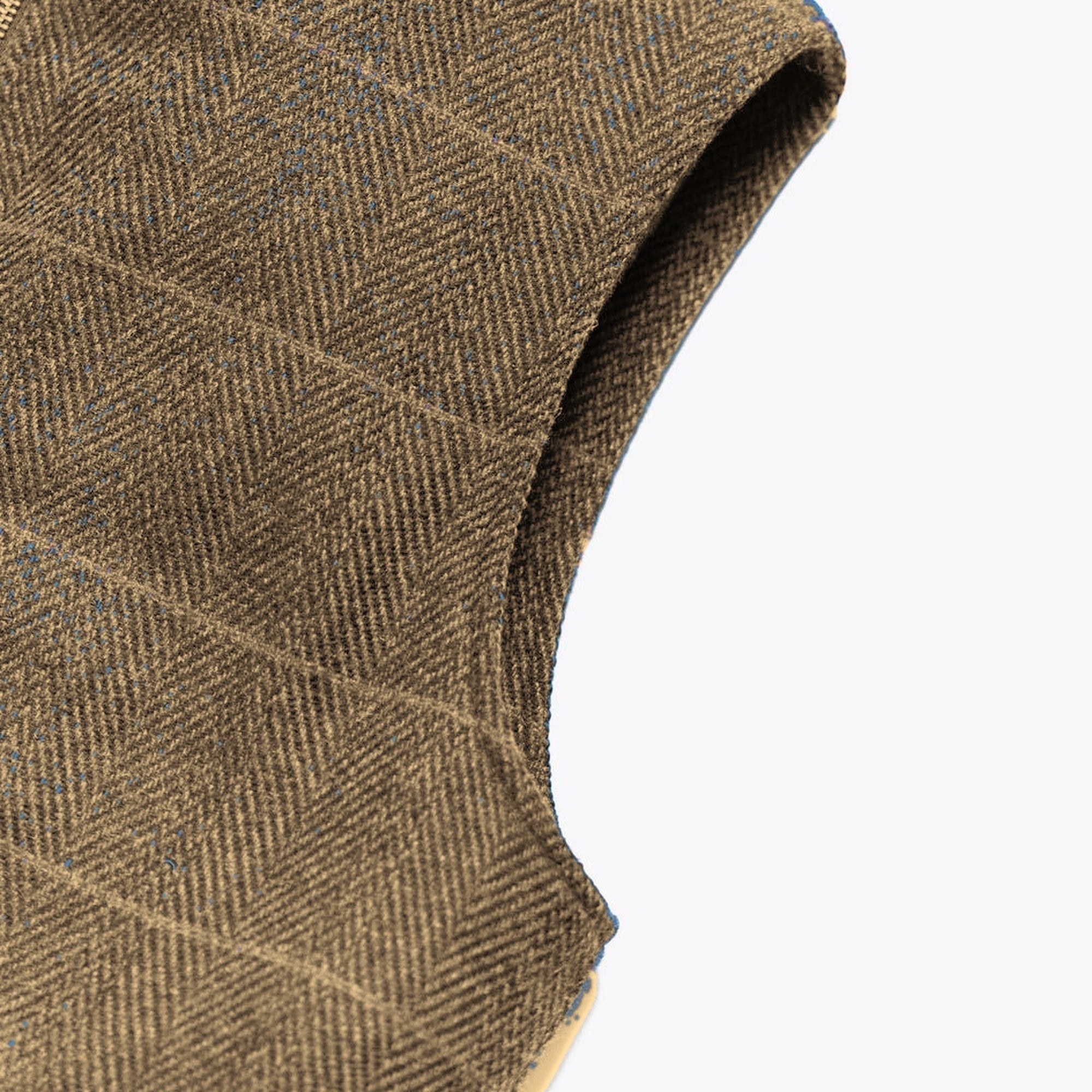 Ashton Wool Herringbone Vest in Mosswood: armhole and side seam detail