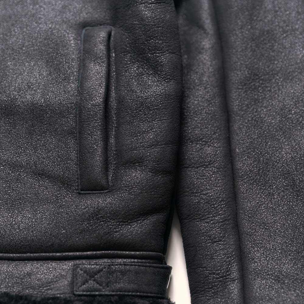 Women Black Shearling Leather Bomber Jacket