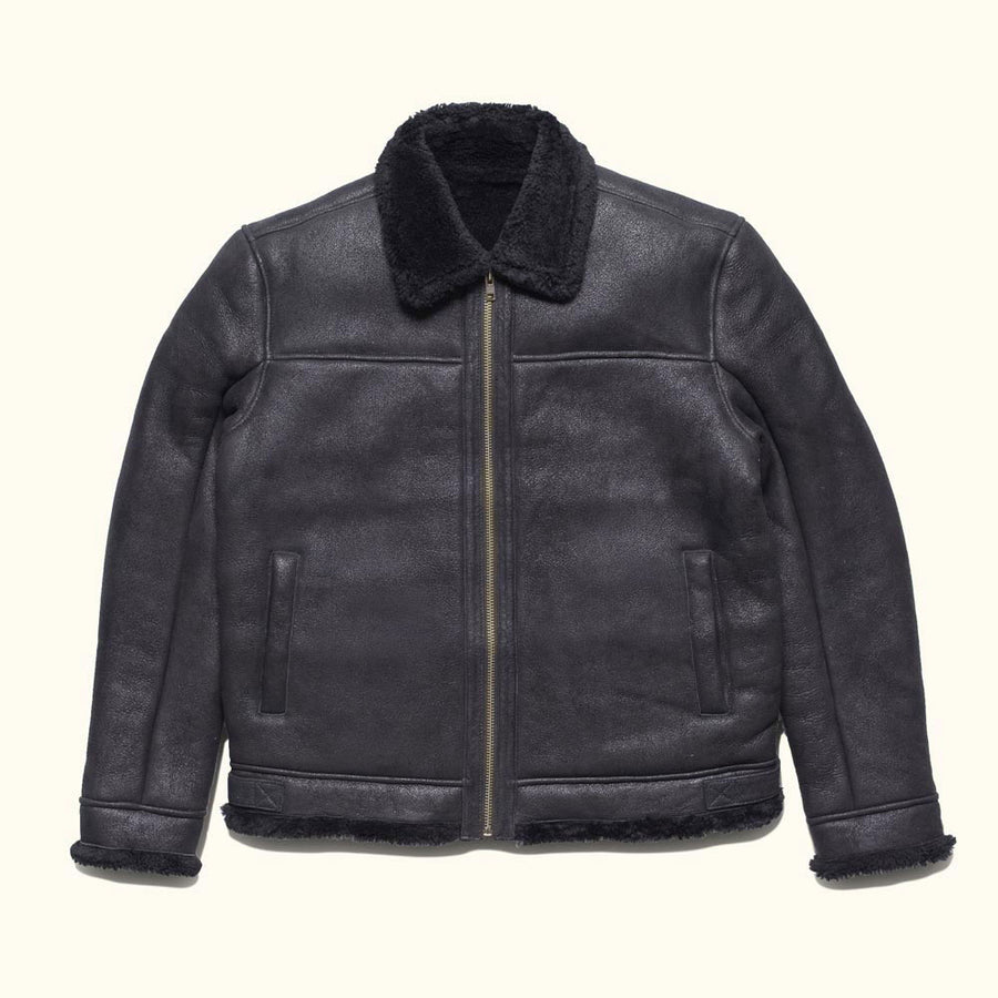 Men's Shearling Bomber Jacket in Vintage Black