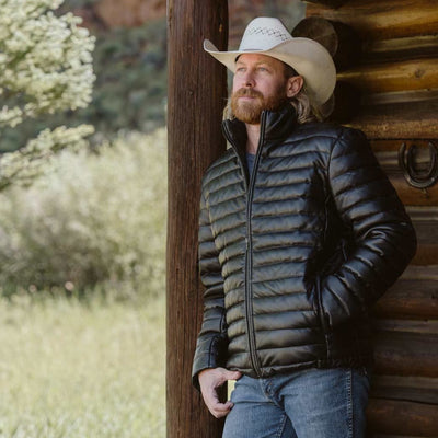 Cabin in Mountains | Black Down Leather Jacket