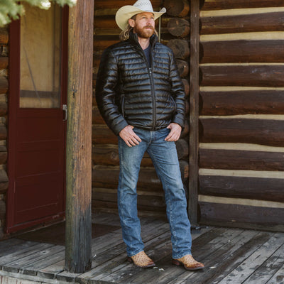 Black Puffy Jacket | Cowboy Hat at Cabin