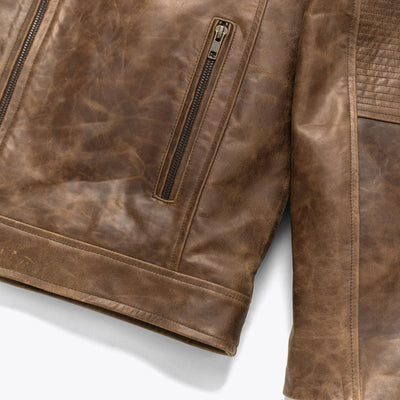 Cafe Racer Leather Jacket | Distressed Brown