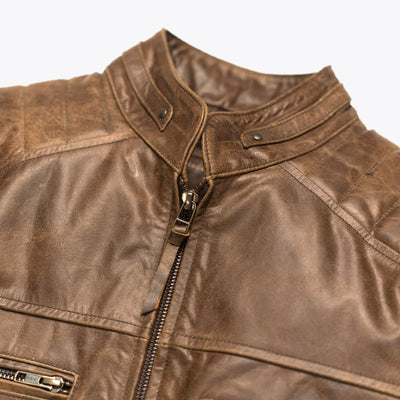 Cafe Racer Leather Jacket | Distressed Brown