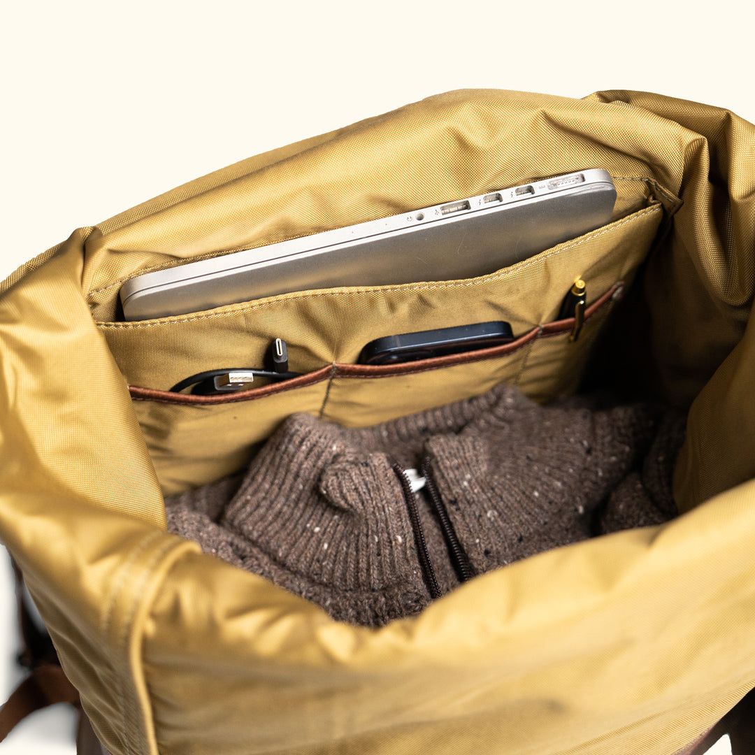 Dakota Waxed Canvas Roll Top Backpack - Khaki