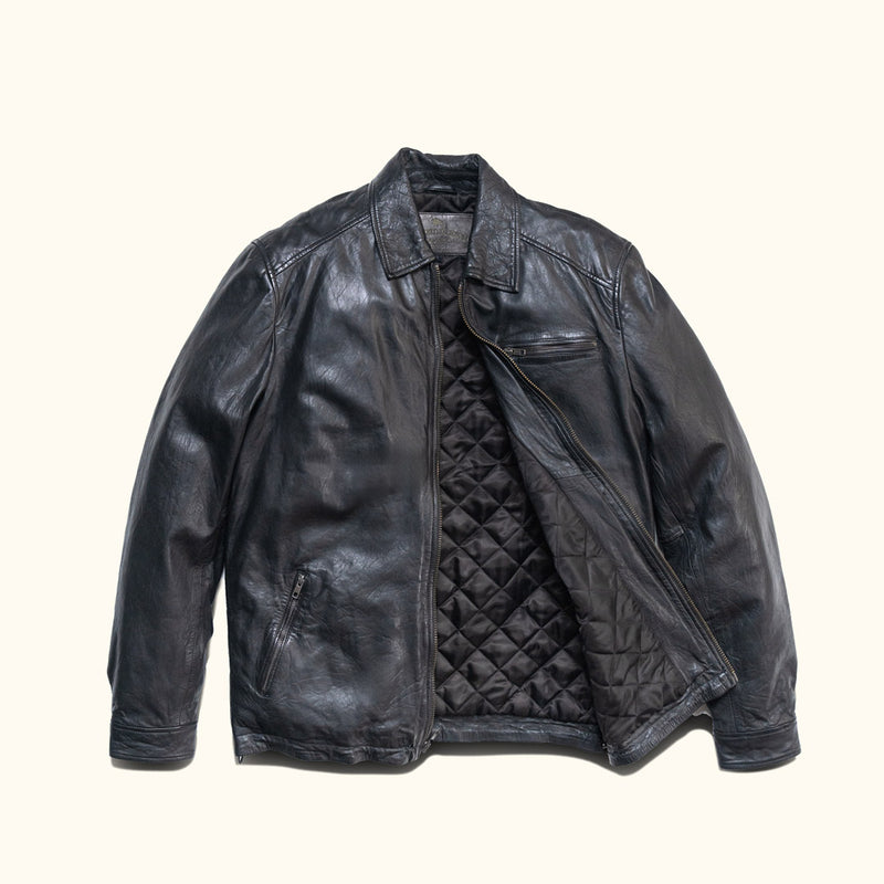 Leather Driving Jacket in Vintage Black Glenwood Style | Buffalo Jackson