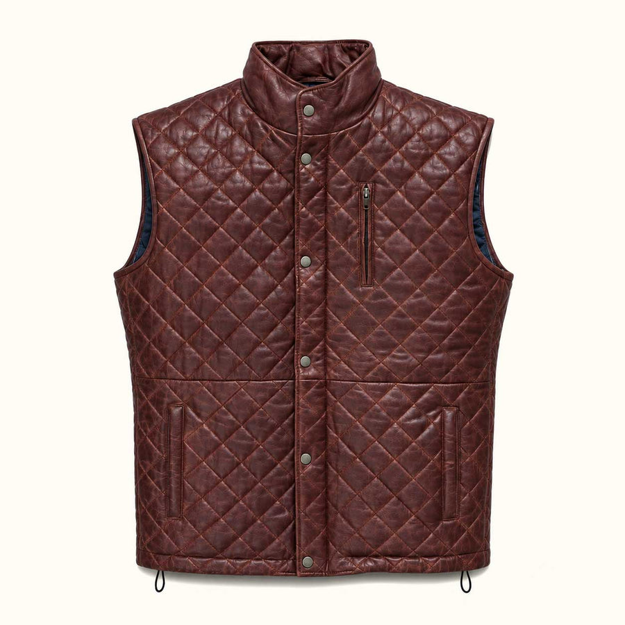 Highlands Quilted Leather Vest | Mahogany Brown