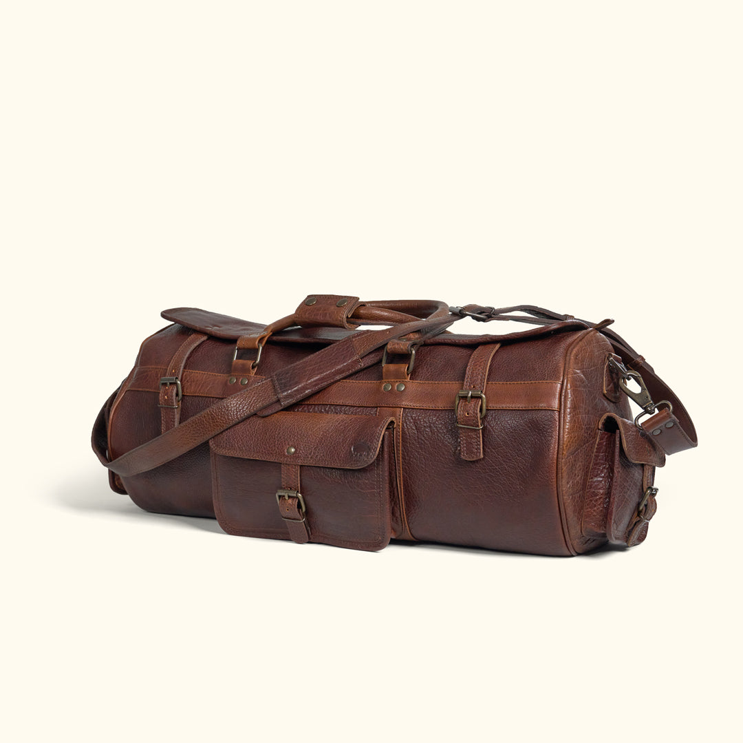 Vintage Weekender Travel Leather Bag - Buffalo Grain