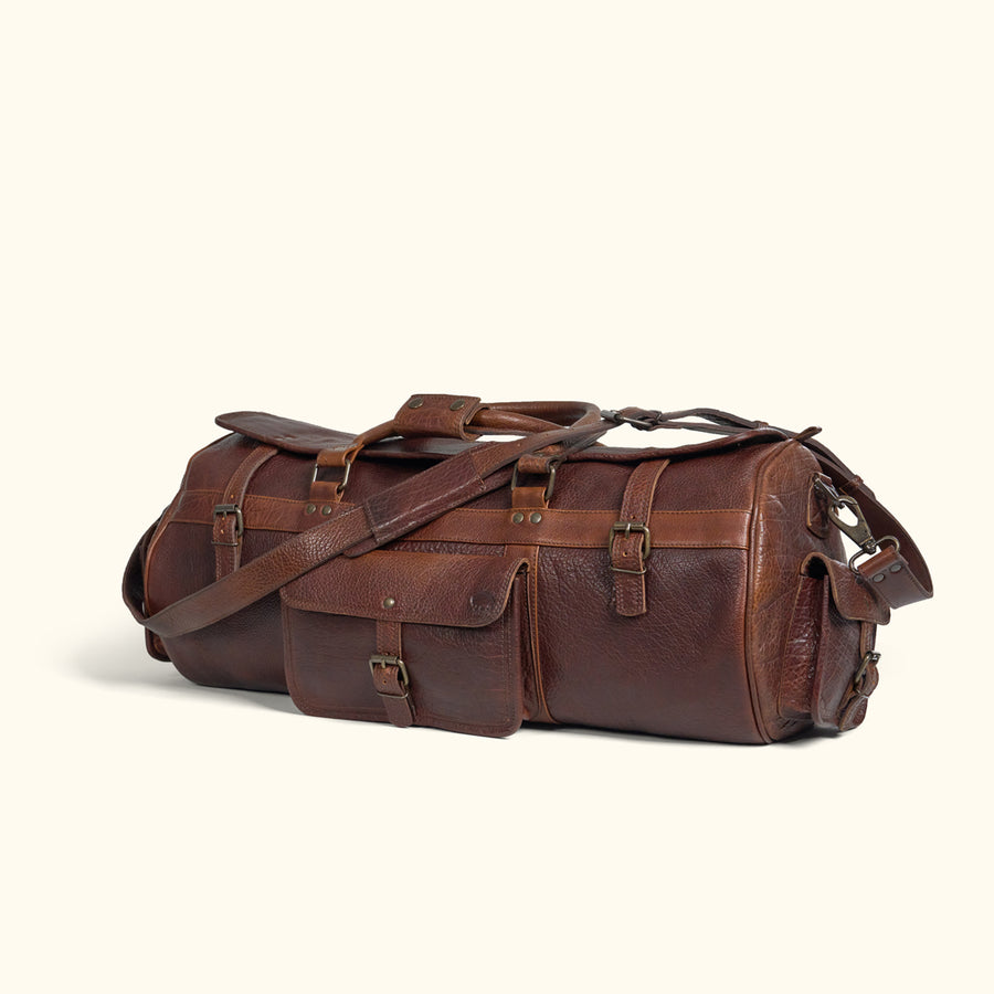 Dark Brown Buffalo Grain - Travel Duffle Bag Vintage 