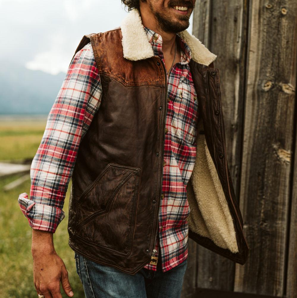 Vintage leather & wool western rancher outlets vest