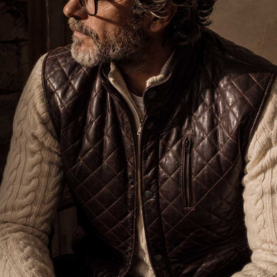 Highlands Quilted Leather Vest | Mahogany Brown