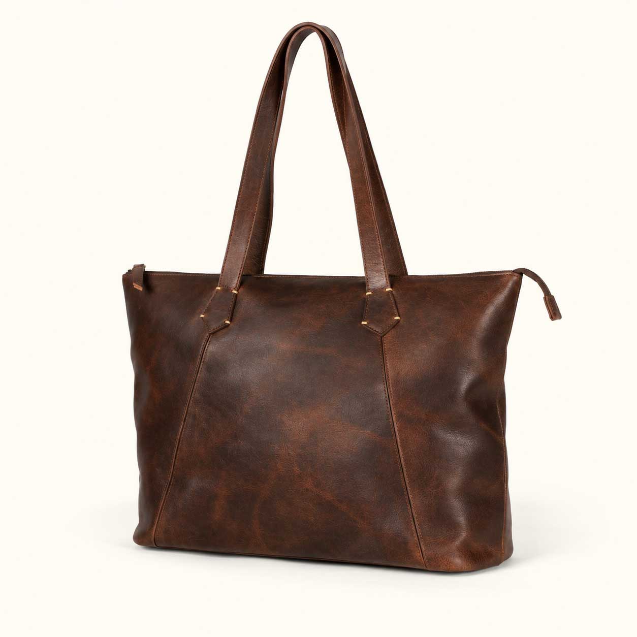 Walker women's leather tote bag in Vintage Oak full grain cow leather with dual shoulder handles