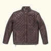 Luxurious quilted leather jacket in a rich mahogany brown, designed for comfort and style.
