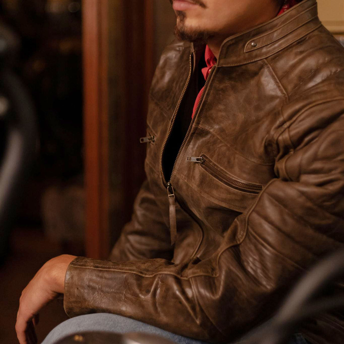 Vintage Cafe Moto Leather Jacket | Buffalo Jackson