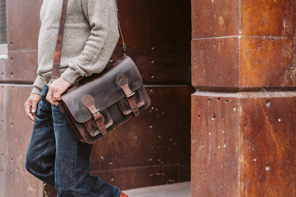 Buffalo Jackson Trading Co. Roosevelt Leather Briefcase Dark Oak