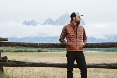 Teton Leather Vest in Whiskey Brown with Down Fill