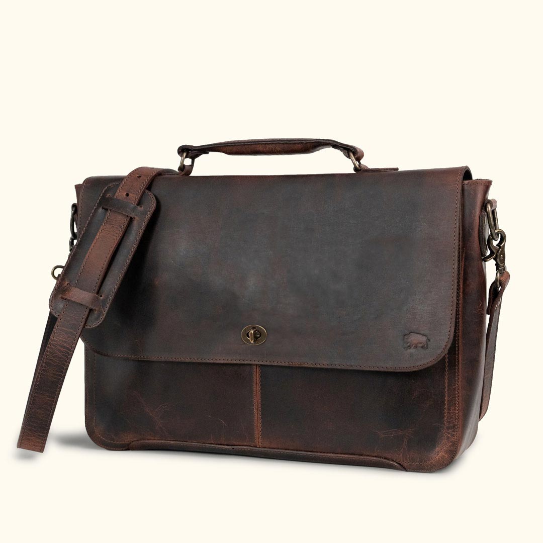 Buffalo Jackson Trading Co. Roosevelt Full-Grain Water Buffalo Leather Messenger Bag - Amber Brown