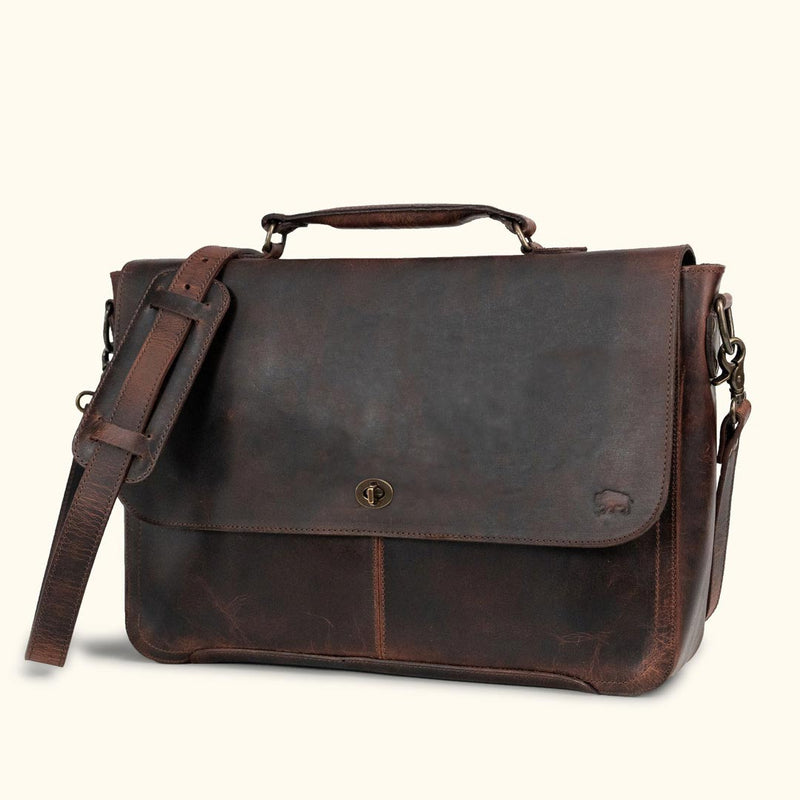 Brown vintage goat leather messenger Real satchel bag genuine laptop  briefcase | eBay