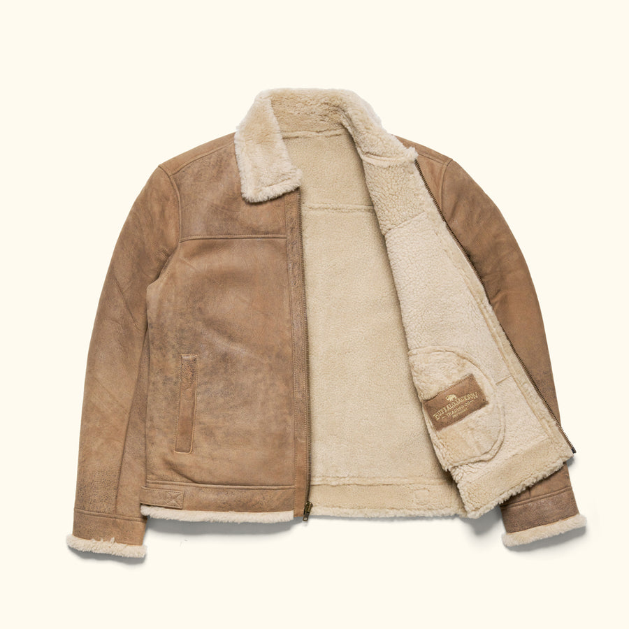 Wool Shearling Tan Bomber Jacket 
