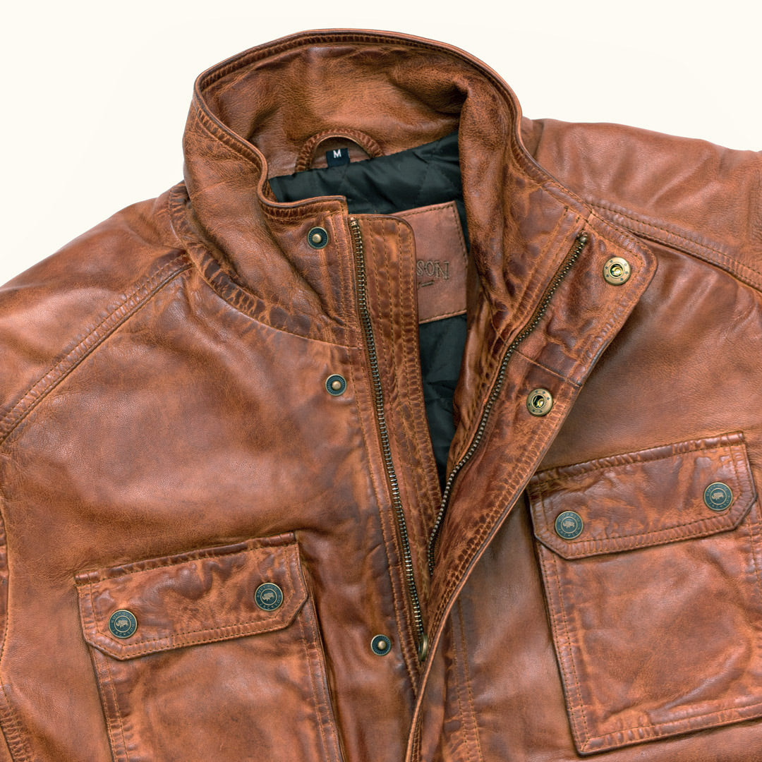 Leather Field Jacket (Light Brown)