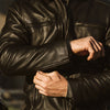 Black Leather Jacket - Adjustable Zippered Cuff Sleeve