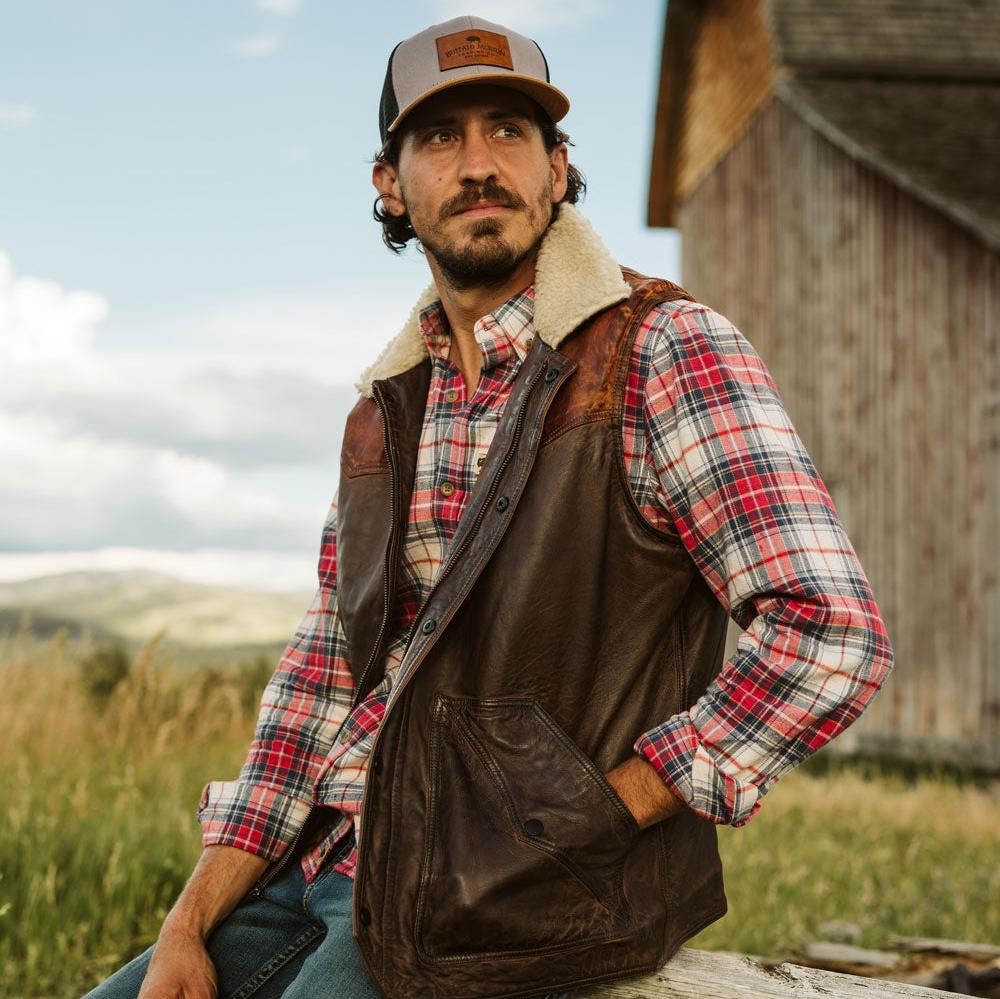Jackson Leather Sherpa Vest in Tan & Brown, view 4