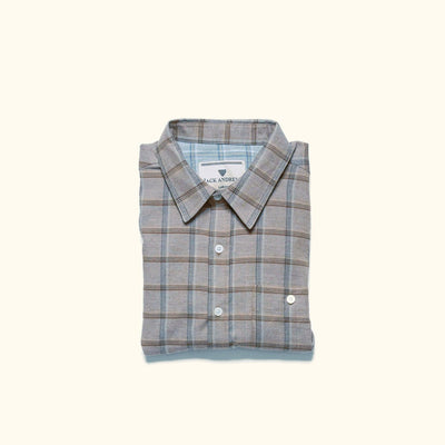 Windsor Cotton Shirt in Stone Pane, folded