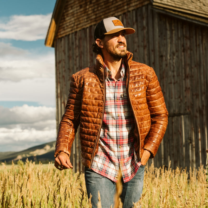 Leather Puffer Down Jacket (Light Brown) Buffalo Jackson