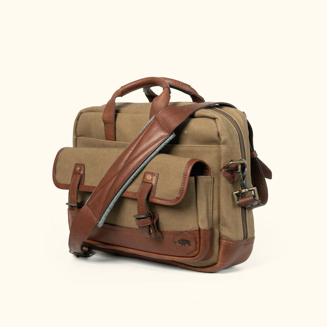 Waxed canvas and leather messenger bag sales