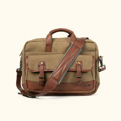 Buffalo Jackson Trading Co. Dakota Waxed Canvas Messenger Bag | Field Khaki w/ Chestnut Brown Leather