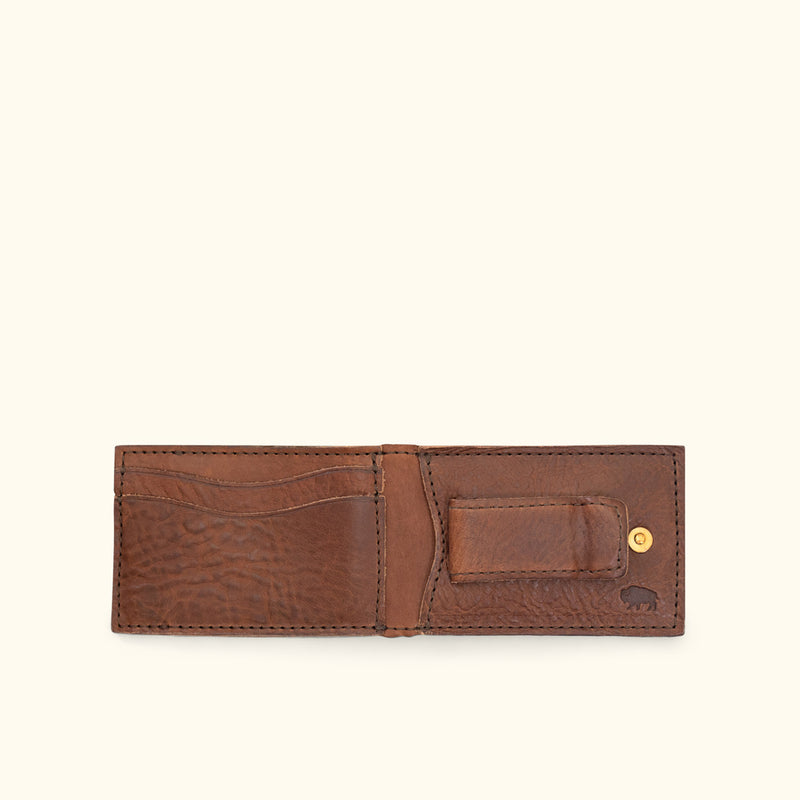 Metal Money Clip Wallet - 100% Brown Leather | Buffalo Jackson