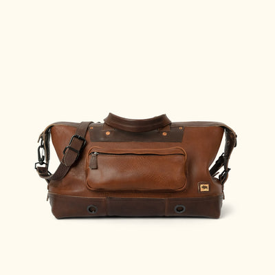 Men's Rugged Leather Weekend Bag | Chestnut Brown front